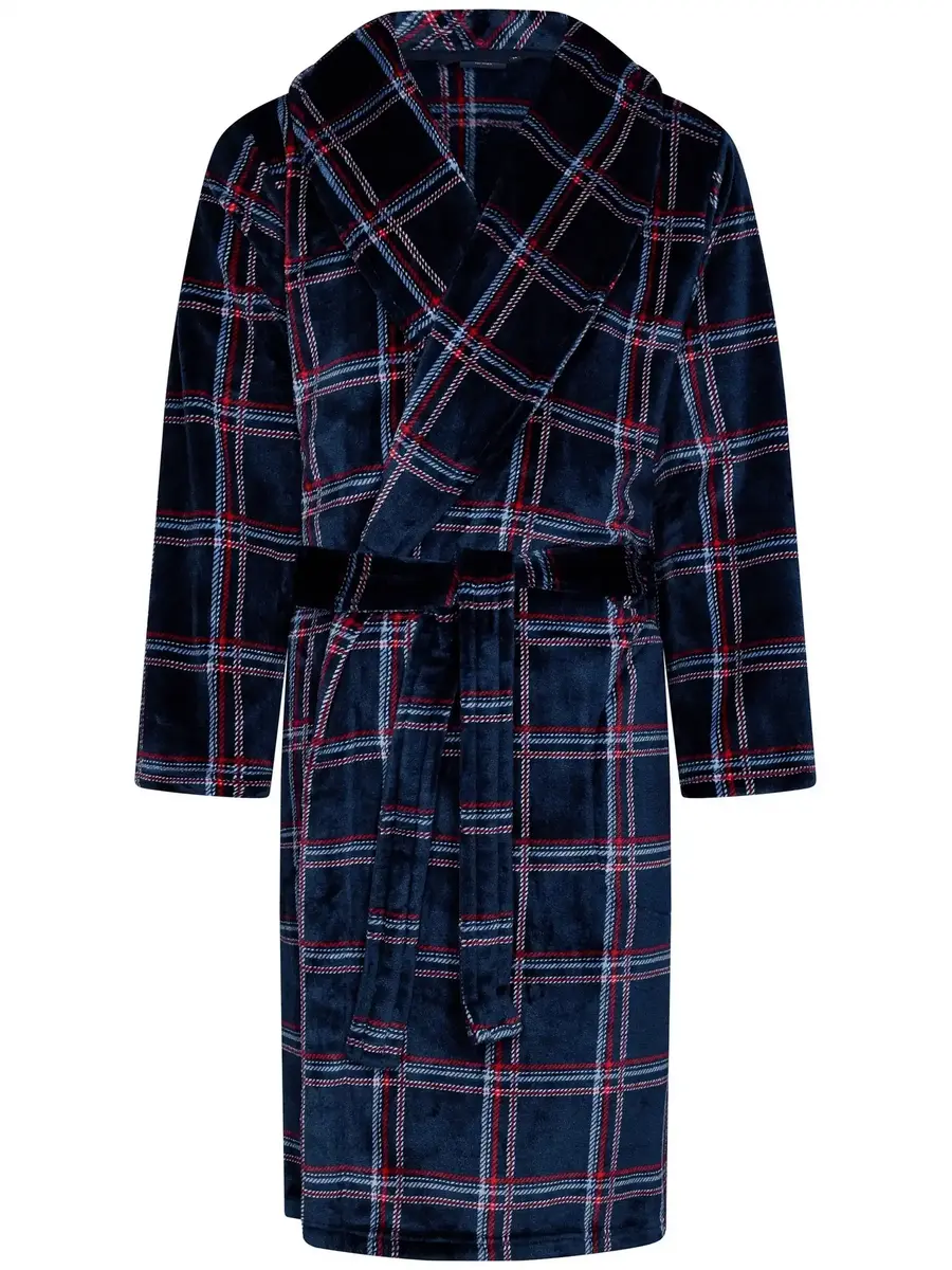 Pastunette heren fleece badjas - Donkerblauwe warme badjas mannen