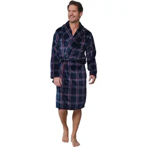 Pastunette heren fleece badjas - Donkerblauwe warme badjas mannen