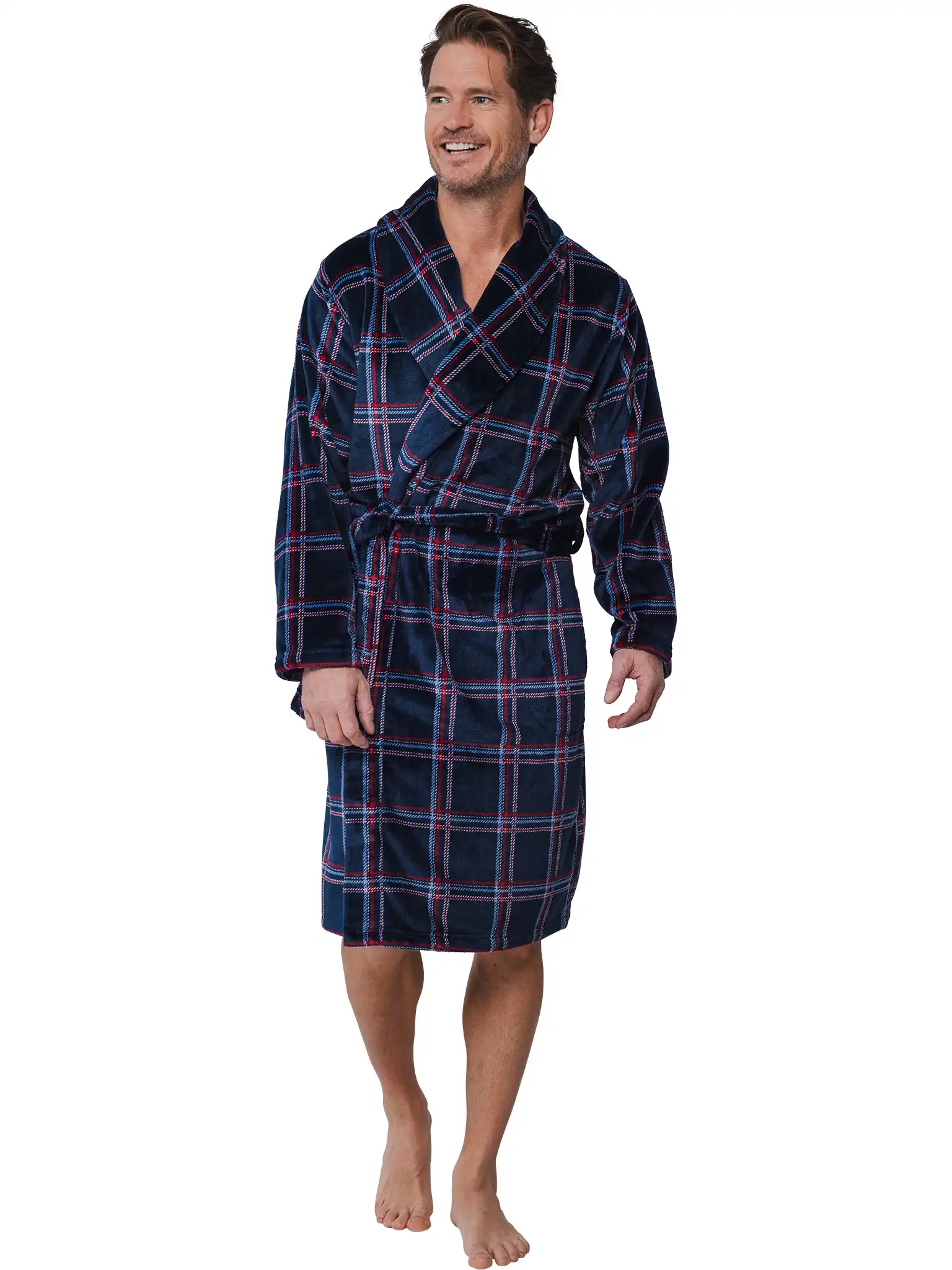 Pastunette heren fleece badjas - Donkerblauwe warme badjas mannen