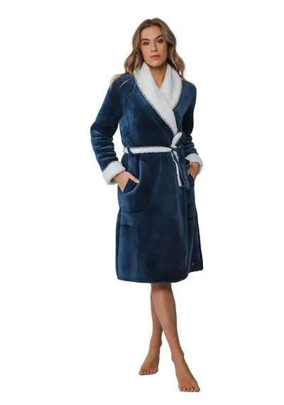 Pastunette dames Badjas Fleece - Morning Gown - Warme winter ochtendjas donkerblauw Pastunette dames Badjas Fleece - Morning Gown - Warme winter ochtendjas donkerblauw