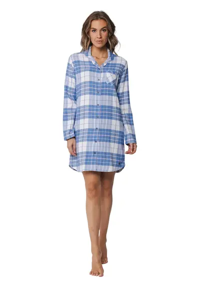 Rebelle Flanellen dames nachthemd lange mouw - Blauw geruit Rebelle Flanellen dames nachthemd lange mouw - Blauw geruit