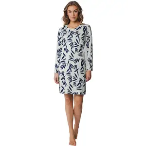 Pastunette Dames nachthemd katoen met lange mouwen - Groen - 100% katoenen nachtjapon dames