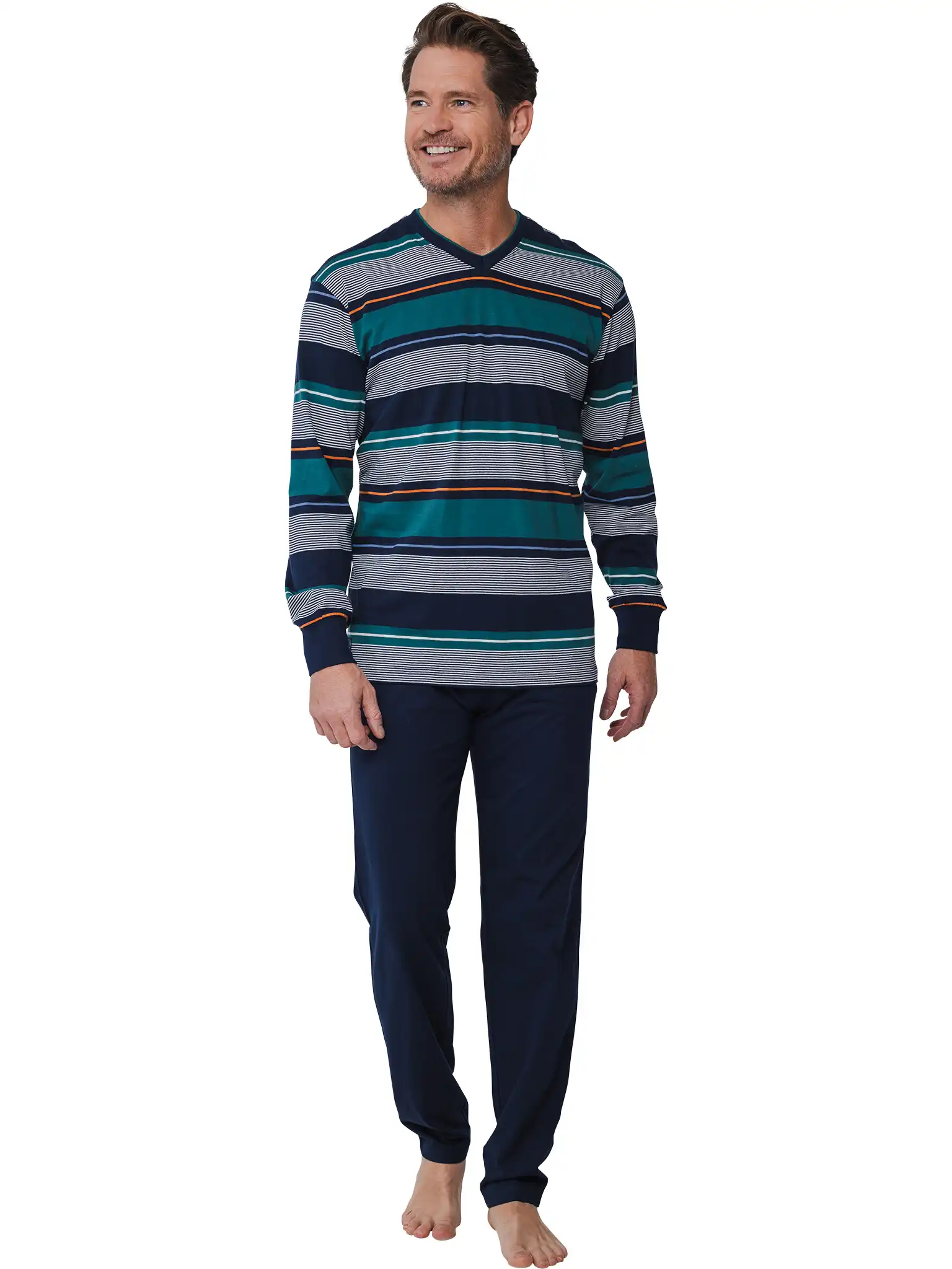 Pastunette katoenen Heren pyjama - Donkerblauw 100% katoenen tricot pyjama met lange mouwen en lange broek