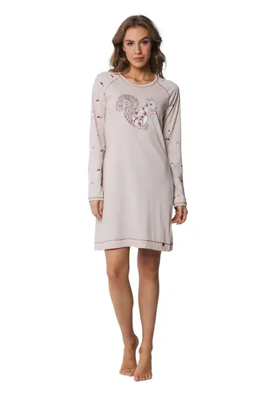 Rebelle dames nachthemd lange mouw - Beige Rebelle dames nachthemd lange mouw - Beige