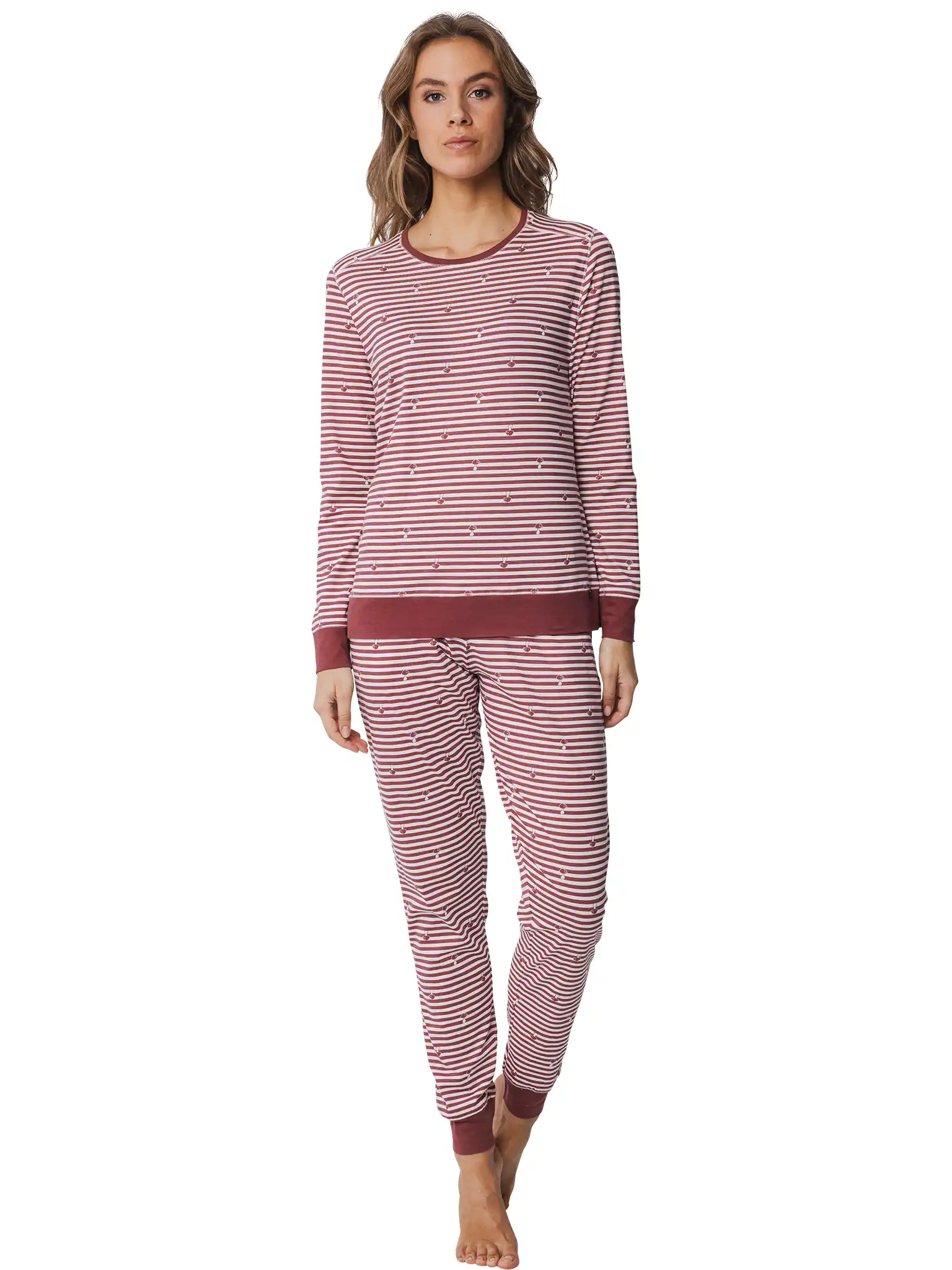 Rebelle Dames Pyjama katoen met lange mouwen - Rood - Maat 46