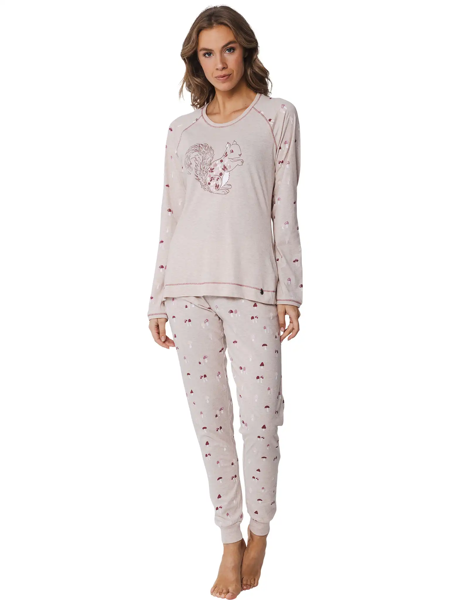 Rebelle Dames Pyjama katoen met lange mouwen - Beige