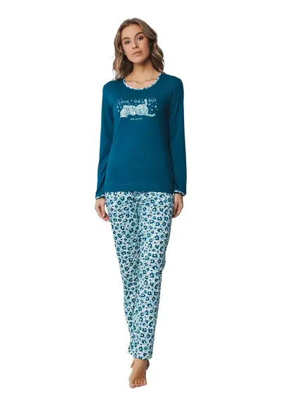 Rebelle Dames Pyjama katoen met lange mouwen - Turquoise Rebelle Dames Pyjama katoen met lange mouwen - Turquoise