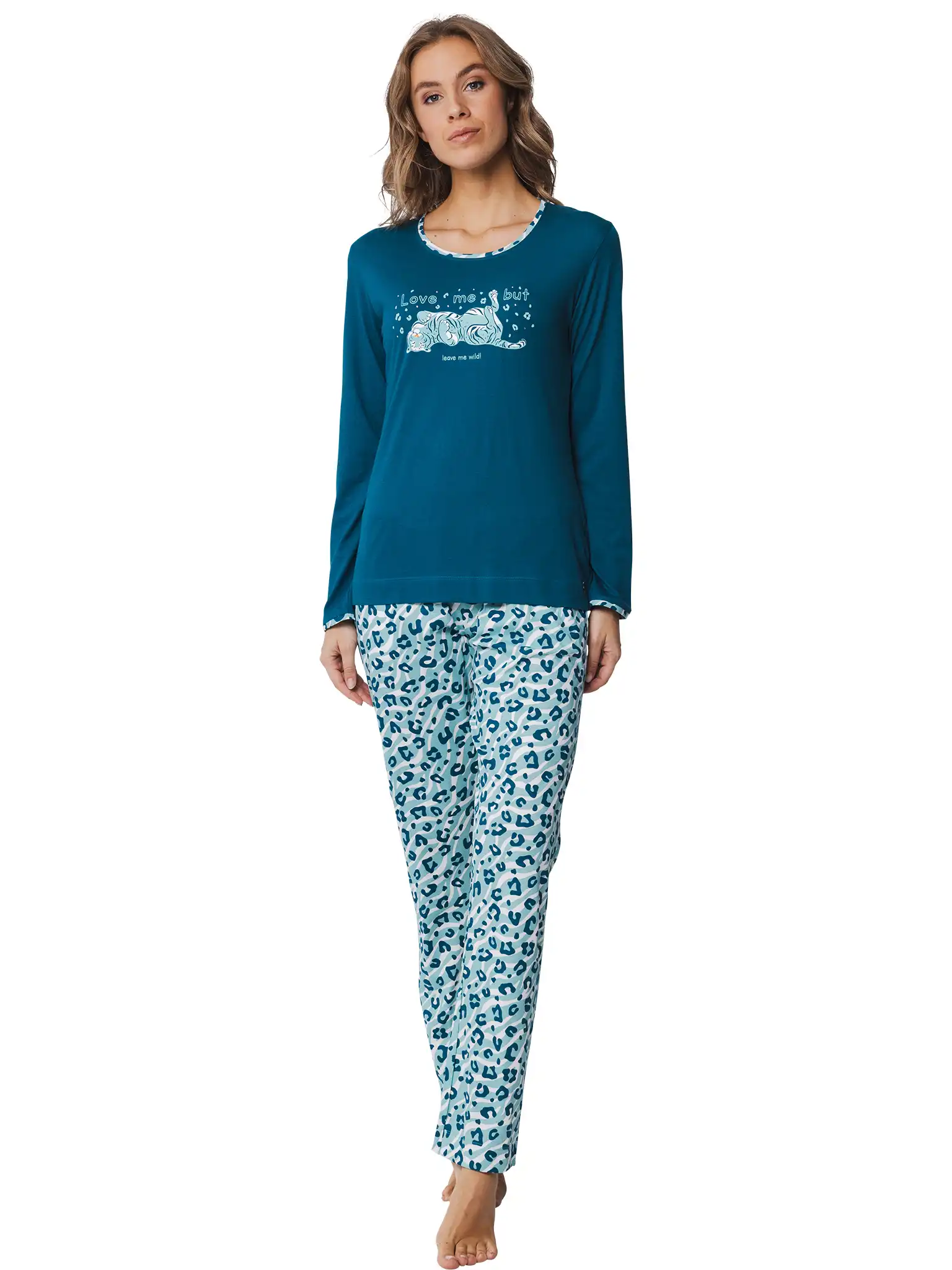 Rebelle Dames Pyjama katoen met lange mouwen - Turquoise