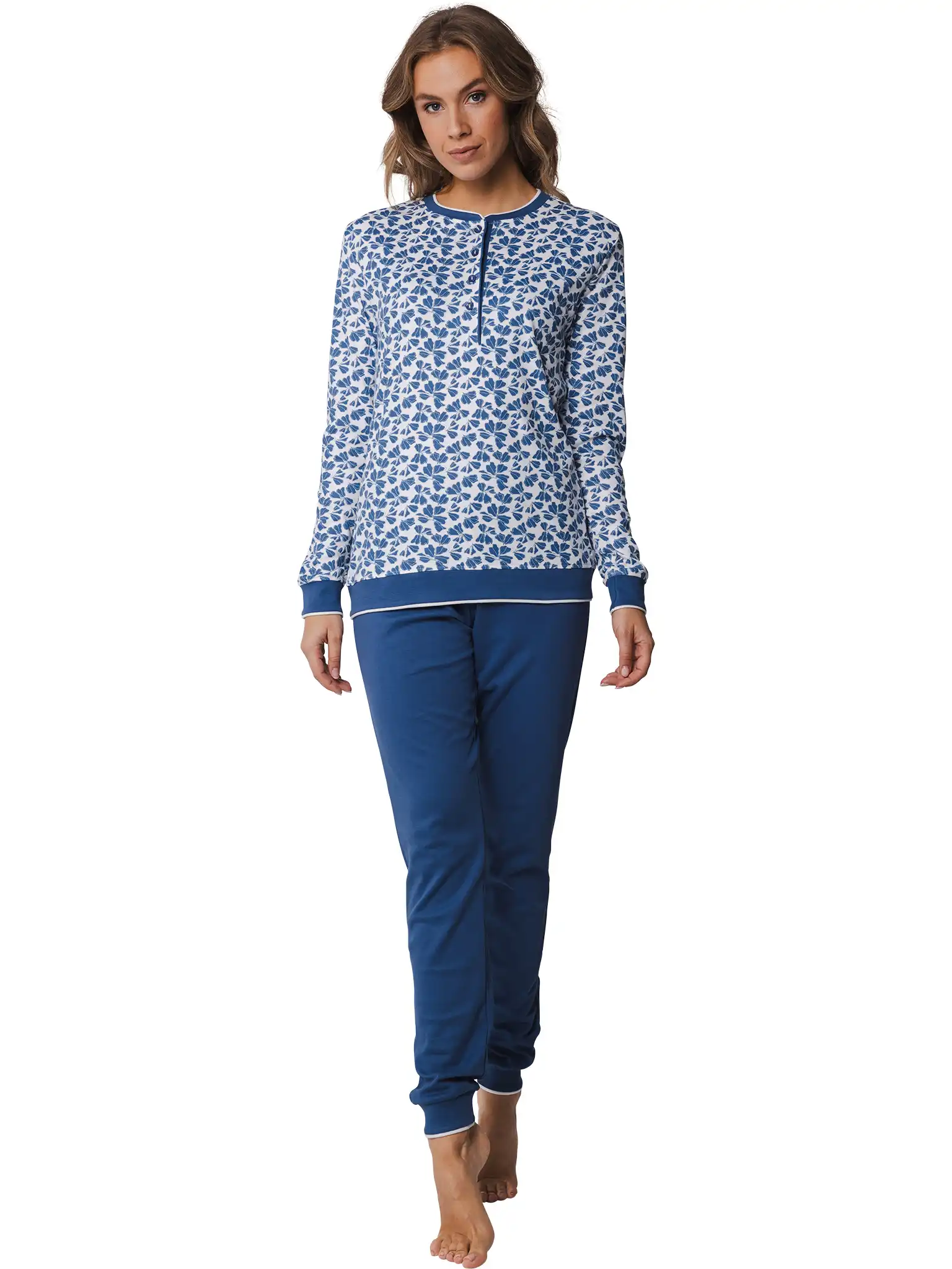 Pastunette Dames Pyjama katoen met lange mouwen - Blauw