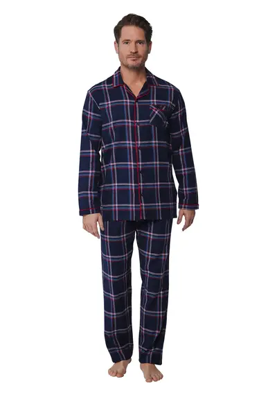 Pastunette Flanellen Heren Pyjama met knoopsluiting  - Donkerblauw Pastunette Flanellen Heren Pyjama met knoopsluiting  - Donkerblauw