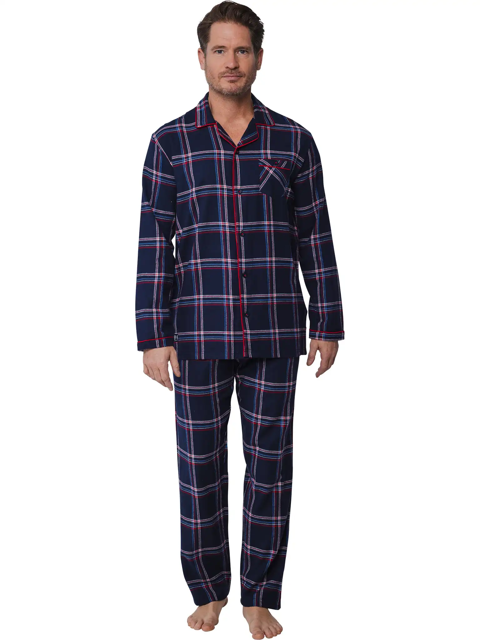 Pastunette Flanellen Heren Pyjama met knoopsluiting - Donkerblauw - Maat S