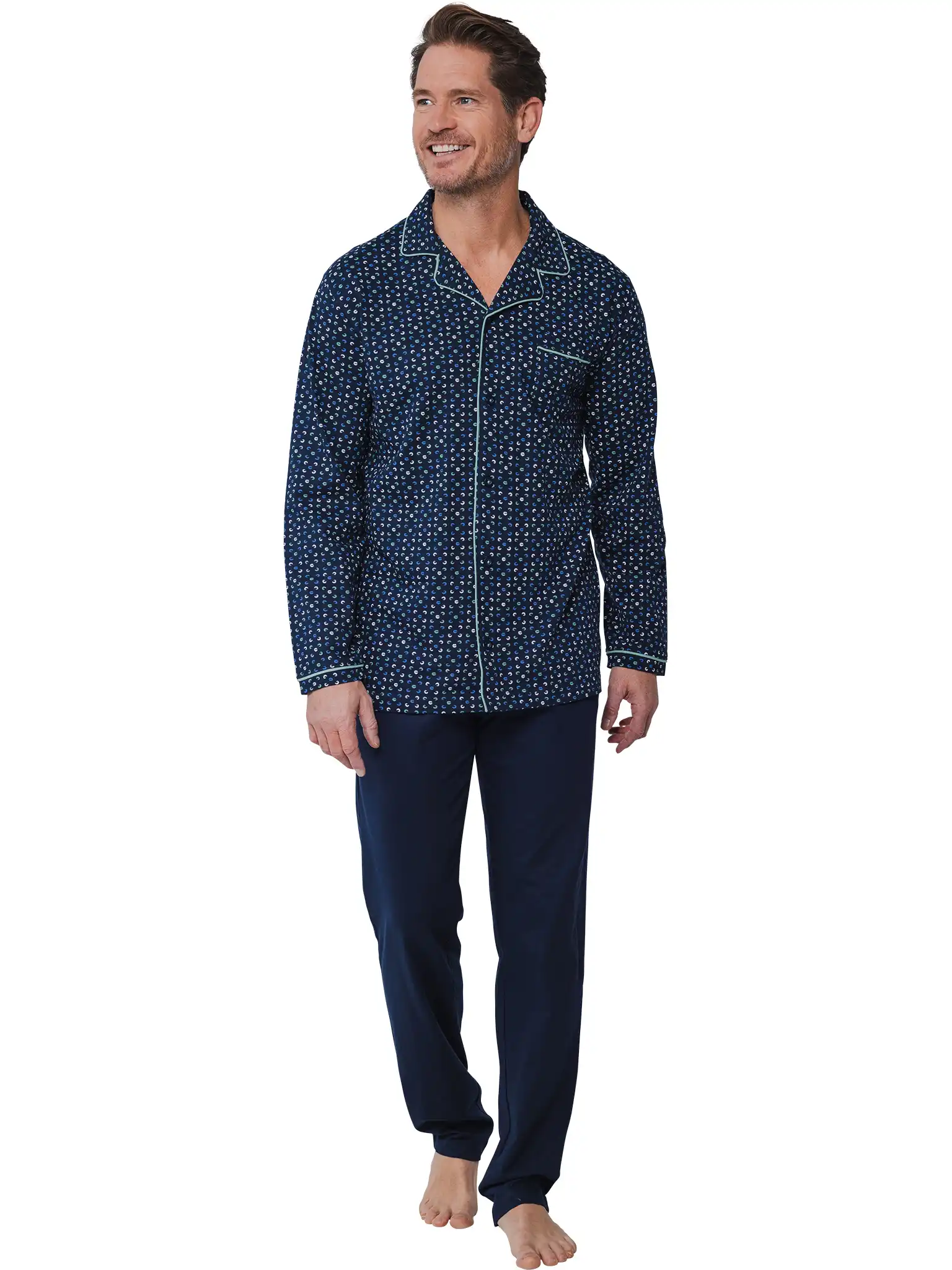 Pastunette Heren Pyjama katoen met knoopsluiting  - Donkerblauw