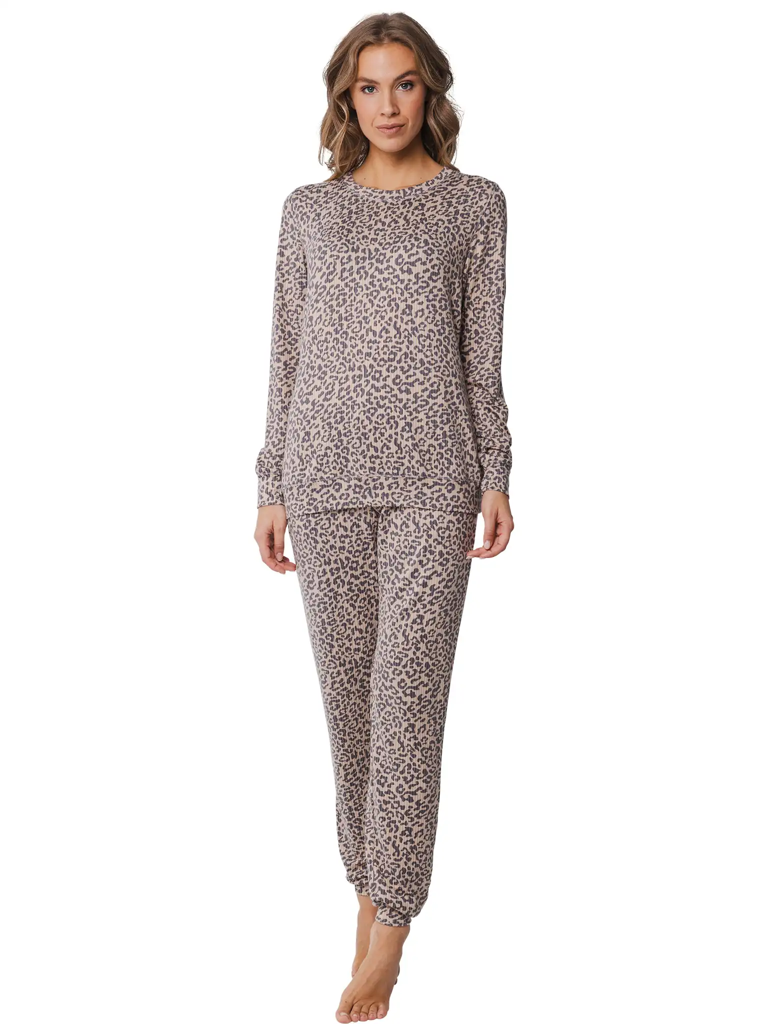 Pastunette Dames Pyjama met lange mouwen - Beige panterprint