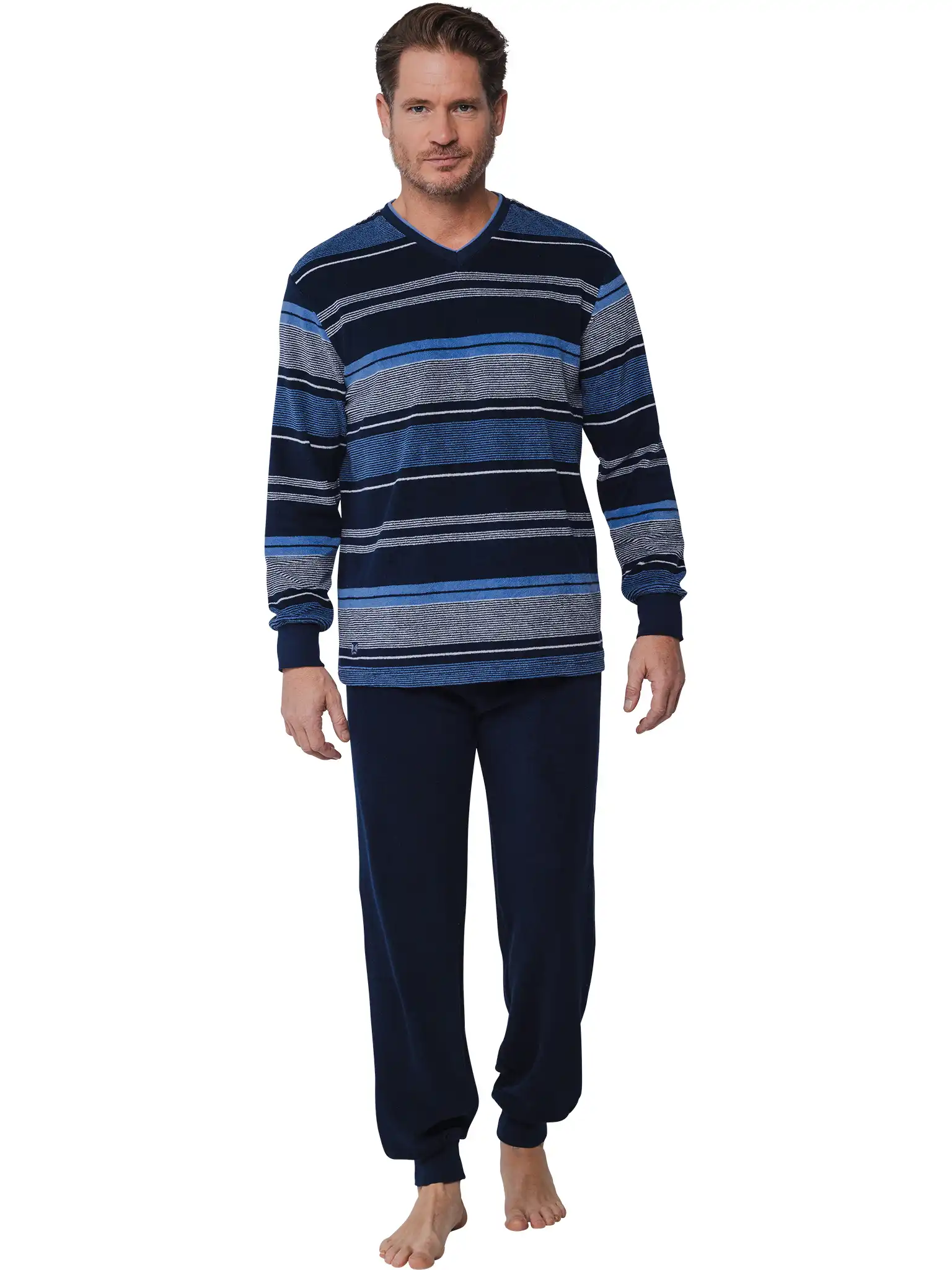 Pastunette badstof Heren pyjama - Blauw - Warme winter pyjama maat S
