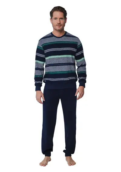 Pastunette Heren katoenen pyjama met lange mouwen - Blauw Pastunette Heren katoenen pyjama met lange mouwen - Blauw