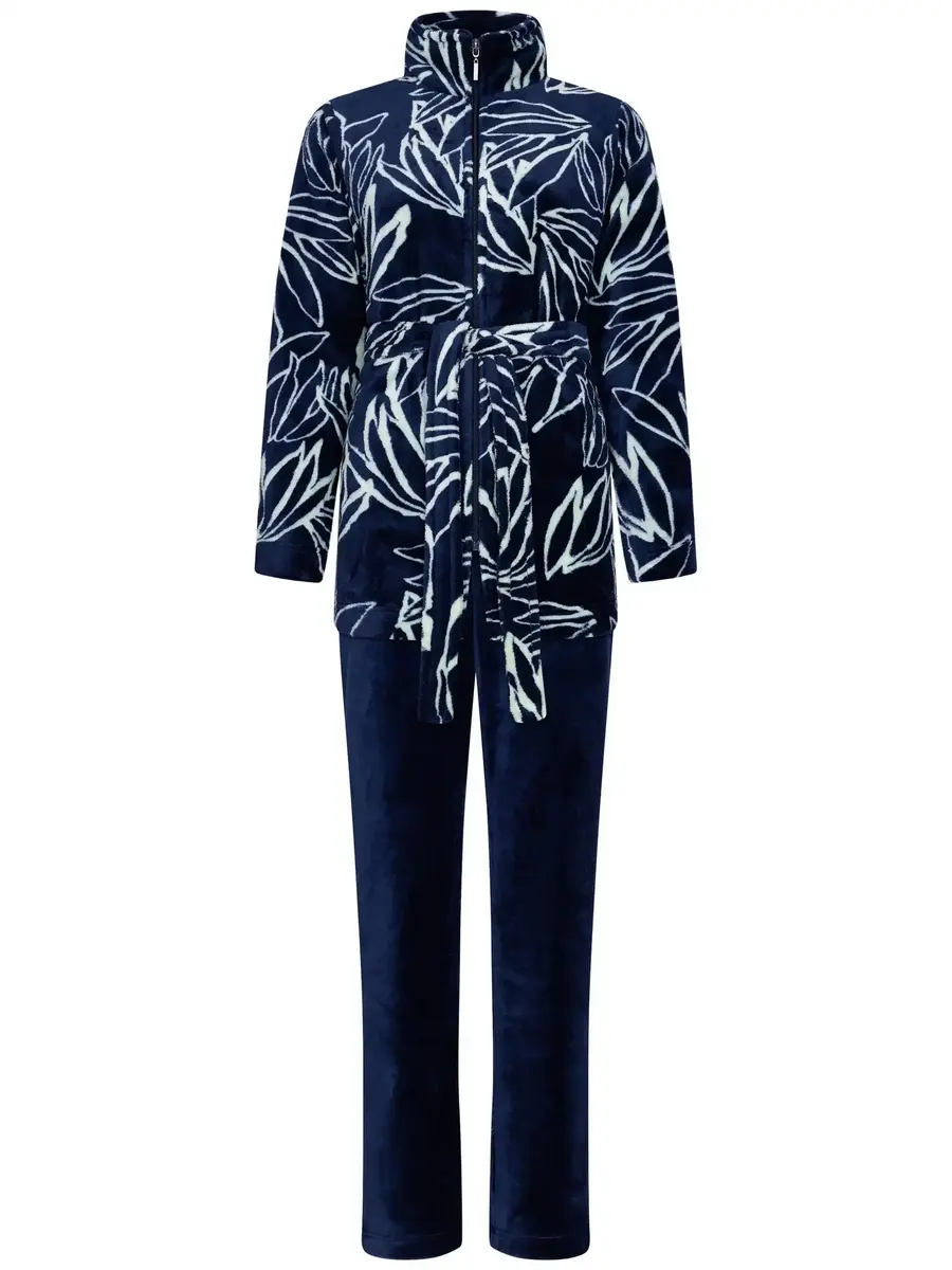 Pastunette Huispak Dames Fleece - Donkerblauw - Warm winter 2-delig pyjama pak