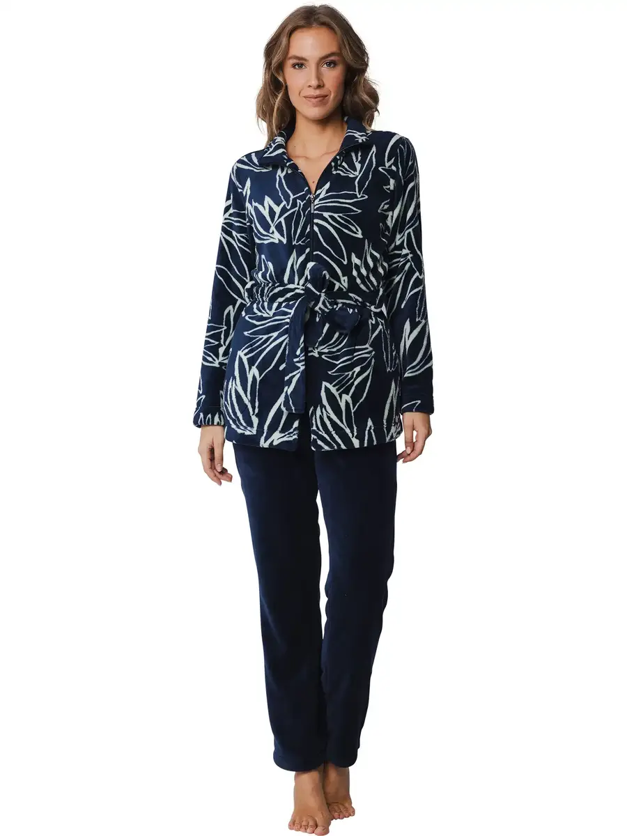 Pastunette Huispak Dames Fleece - Donkerblauw - Warm winter 2-delig pyjama pak