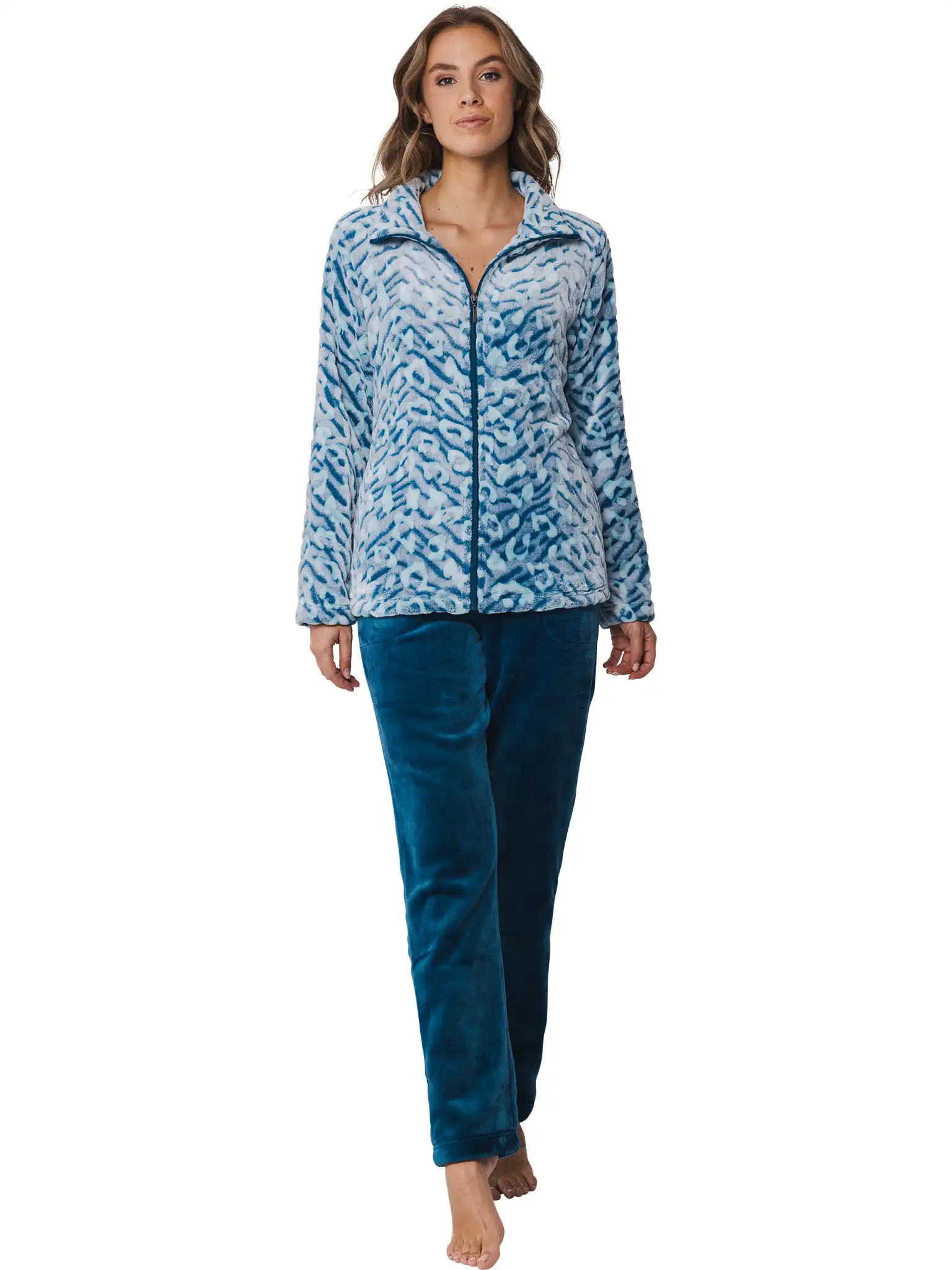 Rebelle Huispak Dames Fleece - Turquoise - Warm Vrouwen pyjama pak