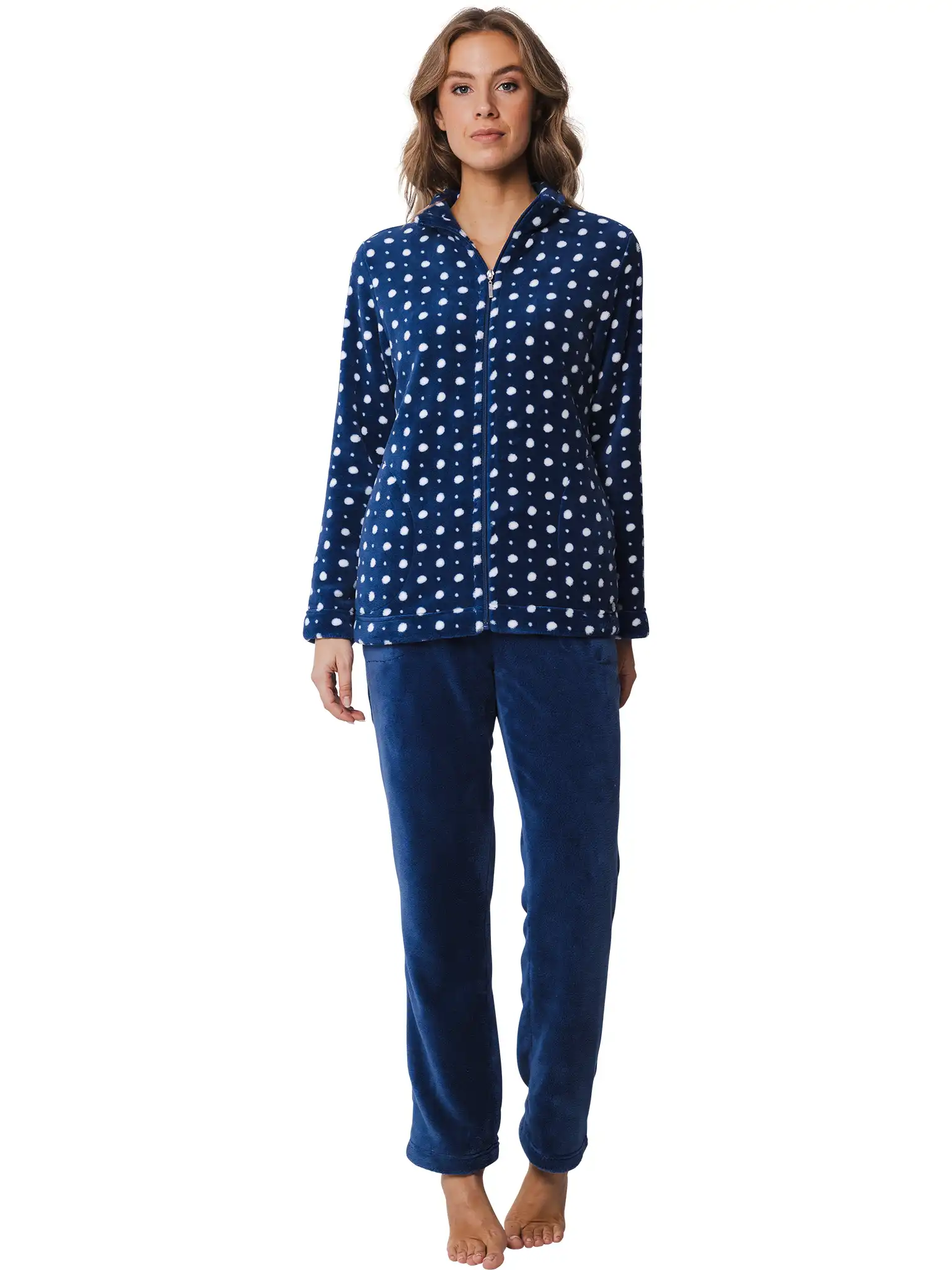 Pastunette Huispak Dames Fleece - Donkerblauw pyjama pak met rits - Warm