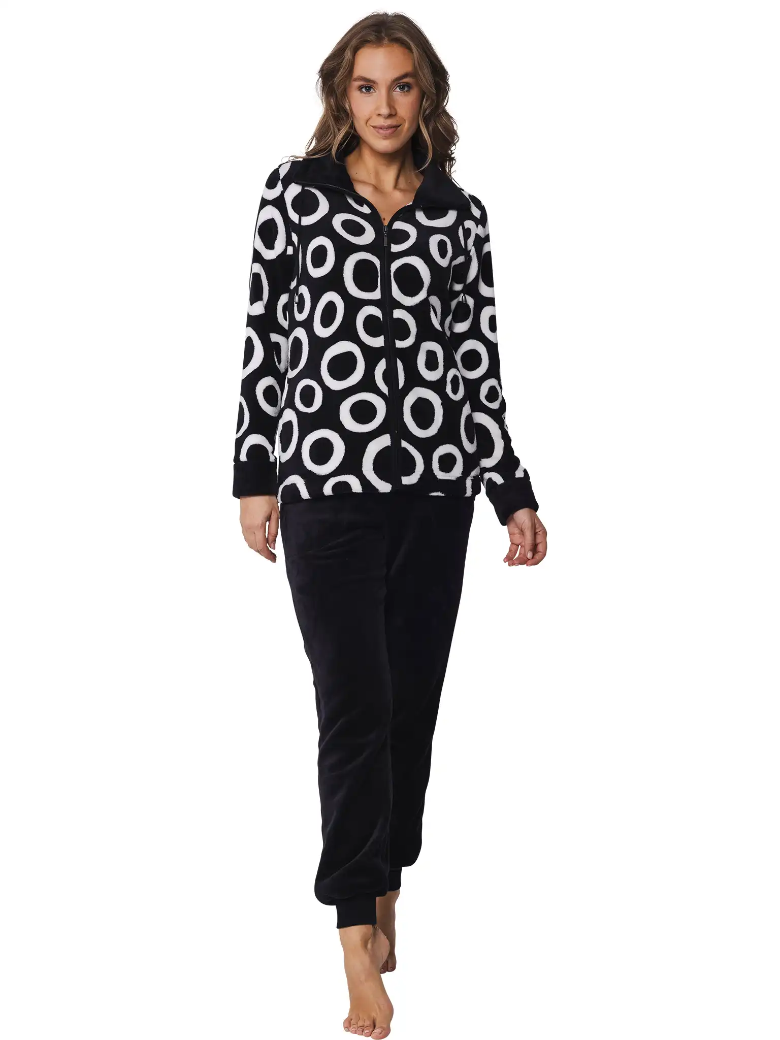 Rebelle Huispak Dames Fleece - Zwart - 2-delig warm winter huispak vrouwen