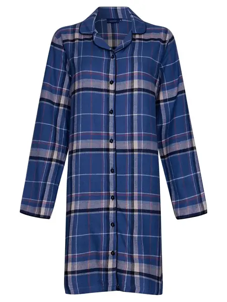 Rebelle Flanellen dames nachthemd lange mouw - Blauw geruit - 100% katoen Rebelle Flanellen dames nachthemd lange mouw - Blauw geruit - 100% katoen