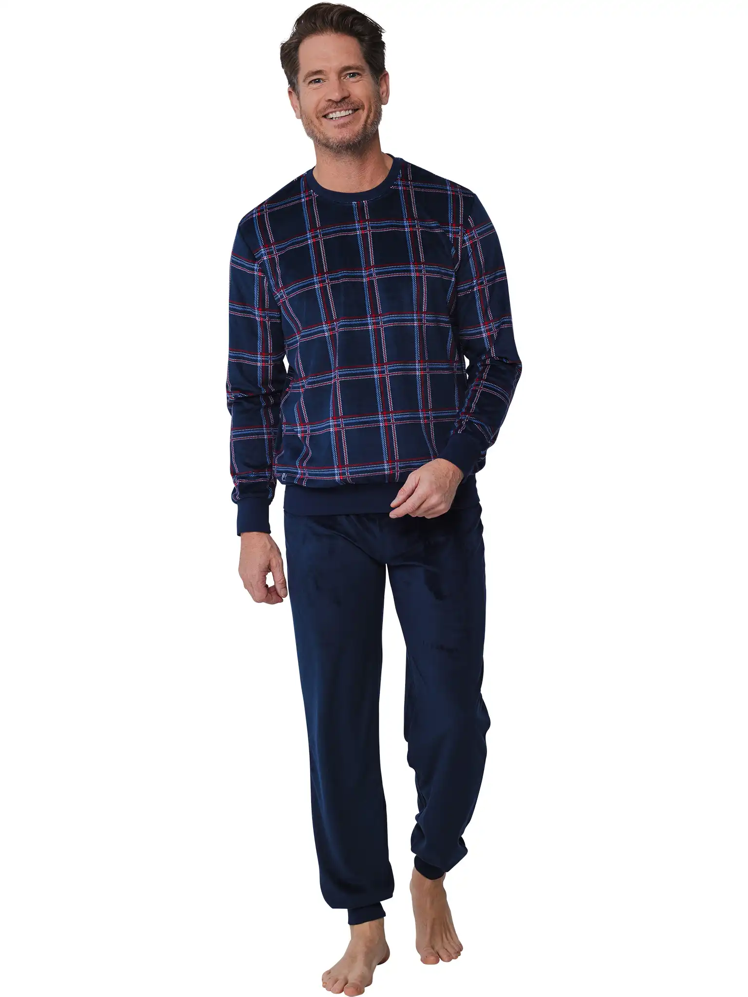 Pastunette Heren Fleece pyjama - Donkerblauw - Warme winter pyjama mannen