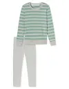 Schiesser dames pyjama badstof - Streep - Warme winter pyjama lange mouwen - Ronde hals - Met boordjes