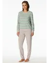 Schiesser dames pyjama badstof - Streep - Warme winter pyjama lange mouwen - Ronde hals - Met boordjes