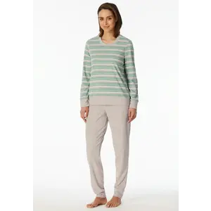Schiesser dames pyjama badstof - Streep - Warme winter pyjama lange mouwen - Ronde hals - Met boordjes Schiesser dames pyjama badstof - Streep - Warme winter pyjama lange mouwen - Ronde hals - Met boordjes