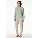 Schiesser dames pyjama badstof - Streep - Warme winter pyjama lange mouwen - Ronde hals - Met boordjes - Groen