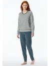 Schiesser dames pyjama badstof - Streep - Warme winter pyjama lange mouwen - Ronde hals - Met boordjes