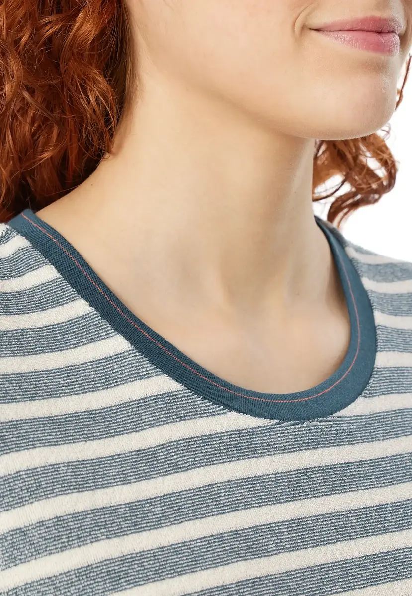 Schiesser dames pyjama badstof - Streep - Warme winter pyjama lange mouwen - Ronde hals - Met boordjes