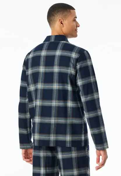 Schiesser Heren Flanellen Pyjamashirt met knoopsluiting - Mix & Relax - Doorknoop pyjamashirt lange mouw