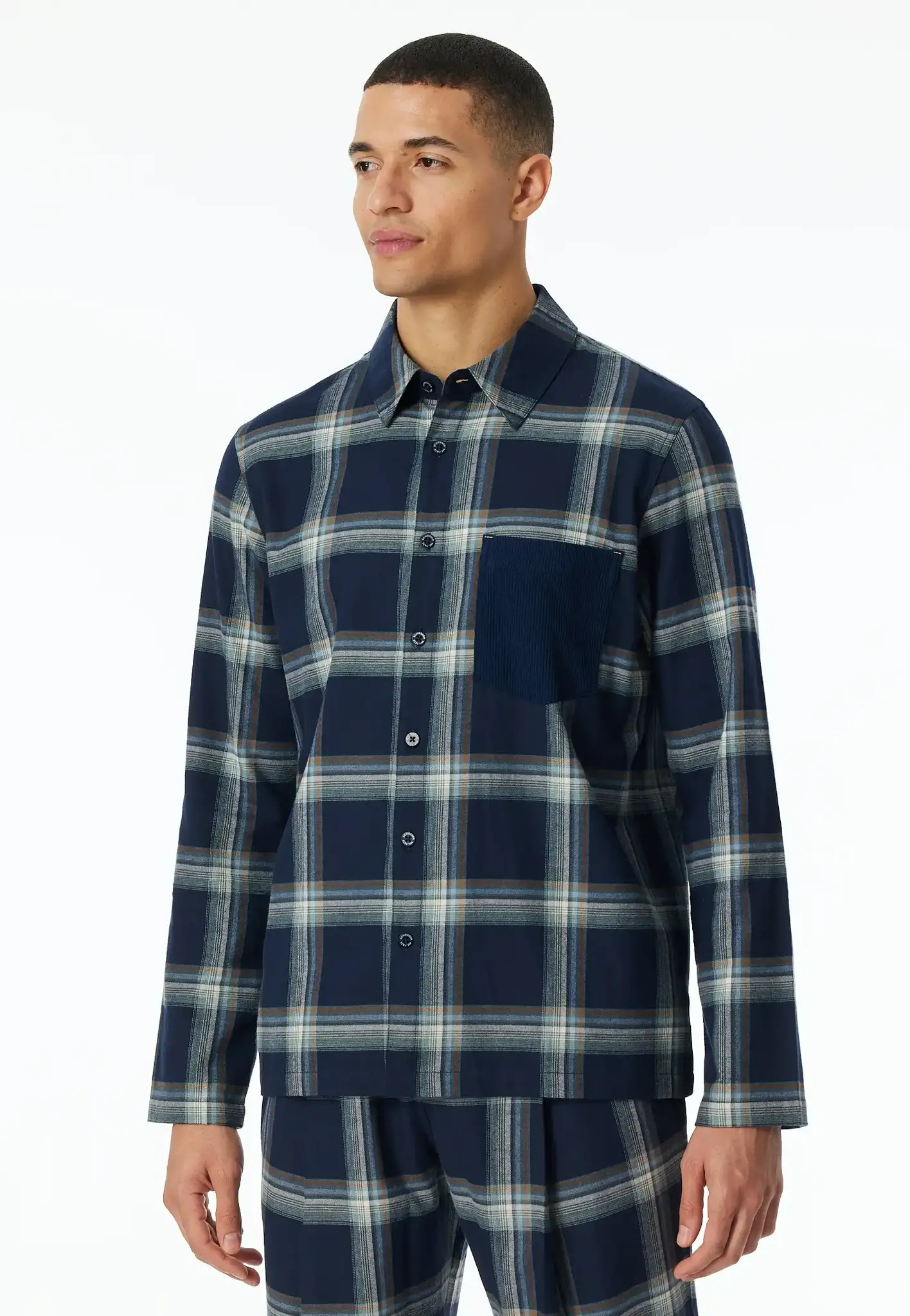 Schiesser Heren Flanellen Pyjamashirt met knoopsluiting - Mix & Relax - Doorknoop pyjamashirt lange mouw
