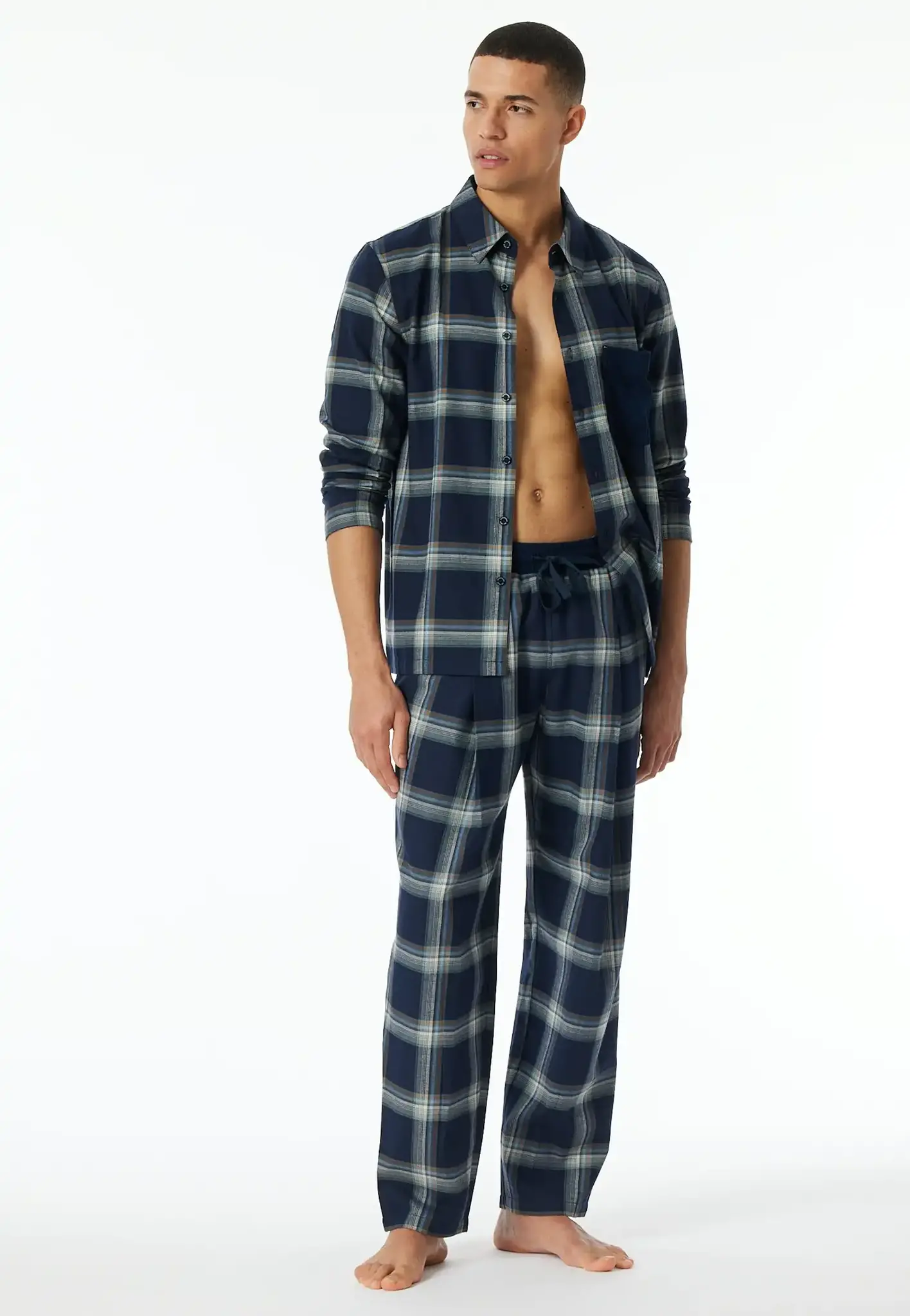 Schiesser Heren Flanellen Pyjamashirt met knoopsluiting - Mix & Relax