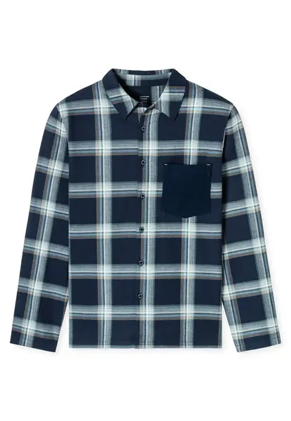 Schiesser Heren Flanellen Pyjamashirt met knoopsluiting - Mix & Relax - Doorknoop pyjamashirt lange mouw