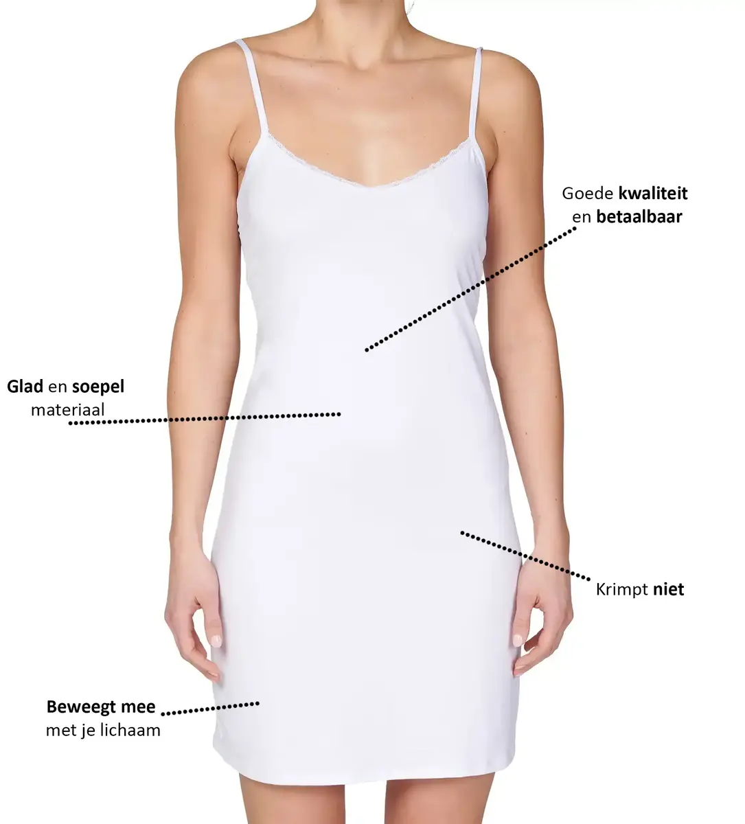J&C gladde onderjurk spaghetti bandjes - Wit, zwart, huidskleur - Verstelbare bandjes