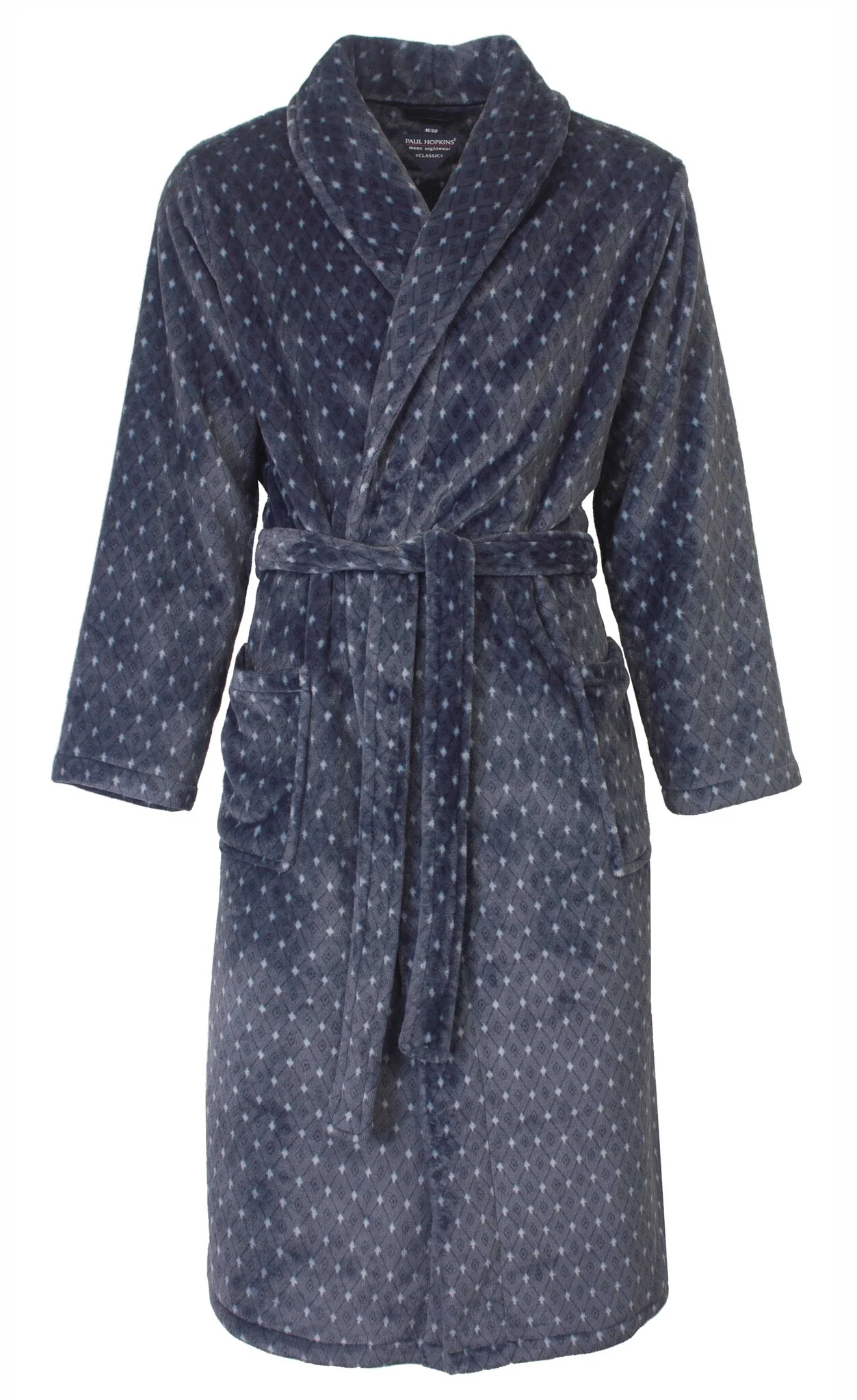 Paul Hopkins heren Fleece Badjas - Blue Dots - Warme winter ochtendjas