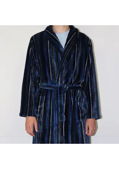 Paul Hopkins heren Fleece Badjas - Blue Stripe Paul Hopkins heren Fleece Badjas - Blue Stripe