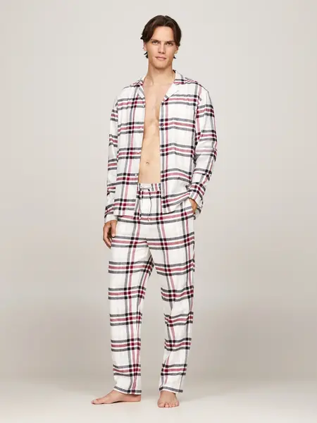 Tommy Hilfiger heren flanellen Pyjama - Geruit - 100% katoenen heren pyjama met knoopsluiting