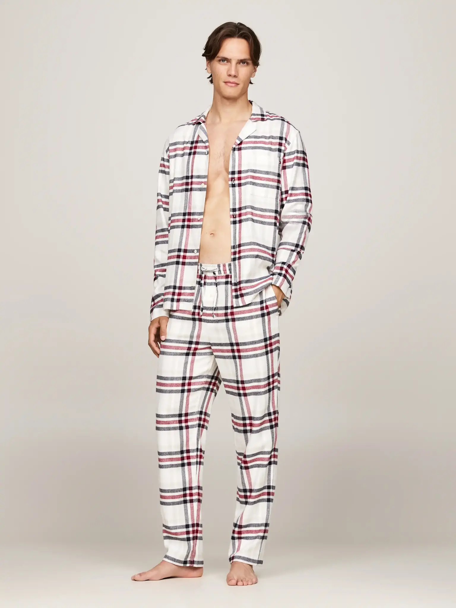 Tommy Hilfiger heren flanellen Pyjama - Geruit - 100% katoenen heren pyjama met knoopsluiting