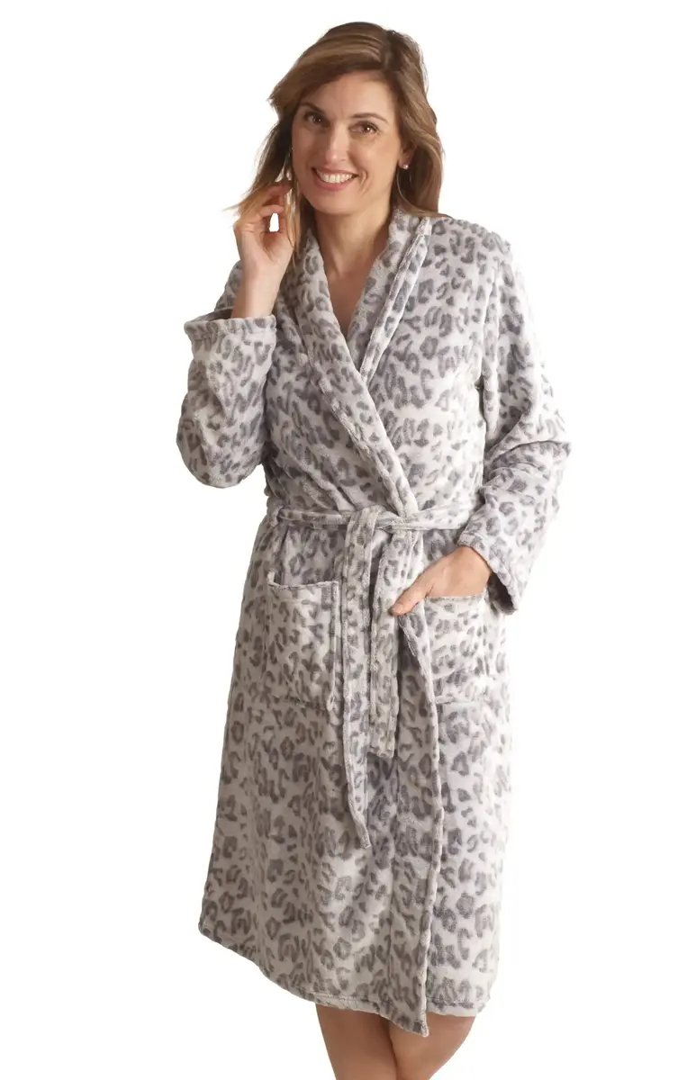 Cocodream dames badjas fleece - Panter - Warme winter ochtendjas