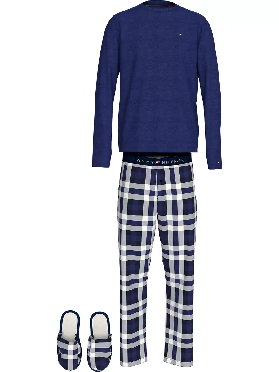 Tommy Hilfiger heren Pyjama + Slippers - Giftset - Katoenen mannen pyjama - Nachtkleding