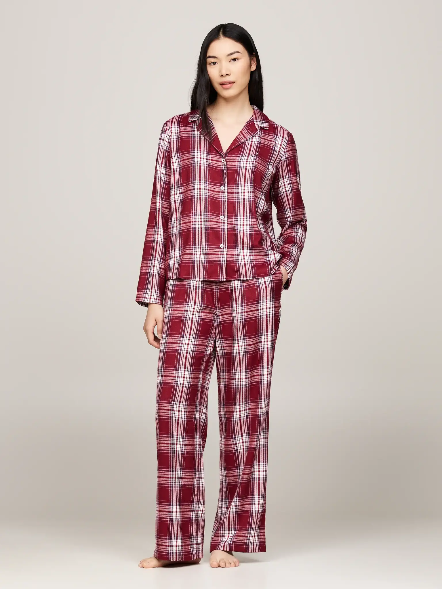 Tommy Hilfiger Dames flanellen Pyjama - Ruit Rood Tommy Hilfiger Dames flanellen Pyjama - Ruit Rood