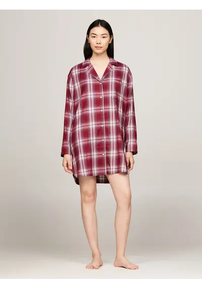 Tommy Hilfiger Dames flanellen nachthemd lange mouw - Ruit Rood Tommy Hilfiger Dames flanellen nachthemd lange mouw - Ruit Rood