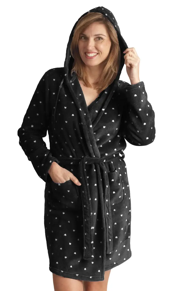 Cocodream dames badjas fleece - Stippel - Warme winter ochtendjas