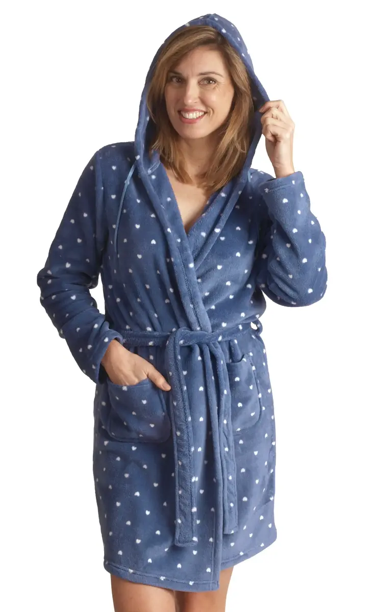 Cocodream dames badjas fleece - Stippel - Warme winter ochtendjas
