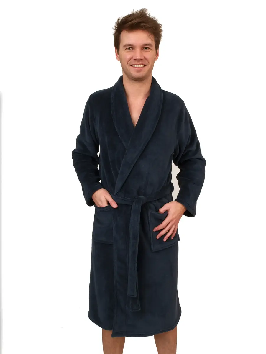 Outfitter heren Fleece Badjas - Winter Blue - Warme winter ochtendjas