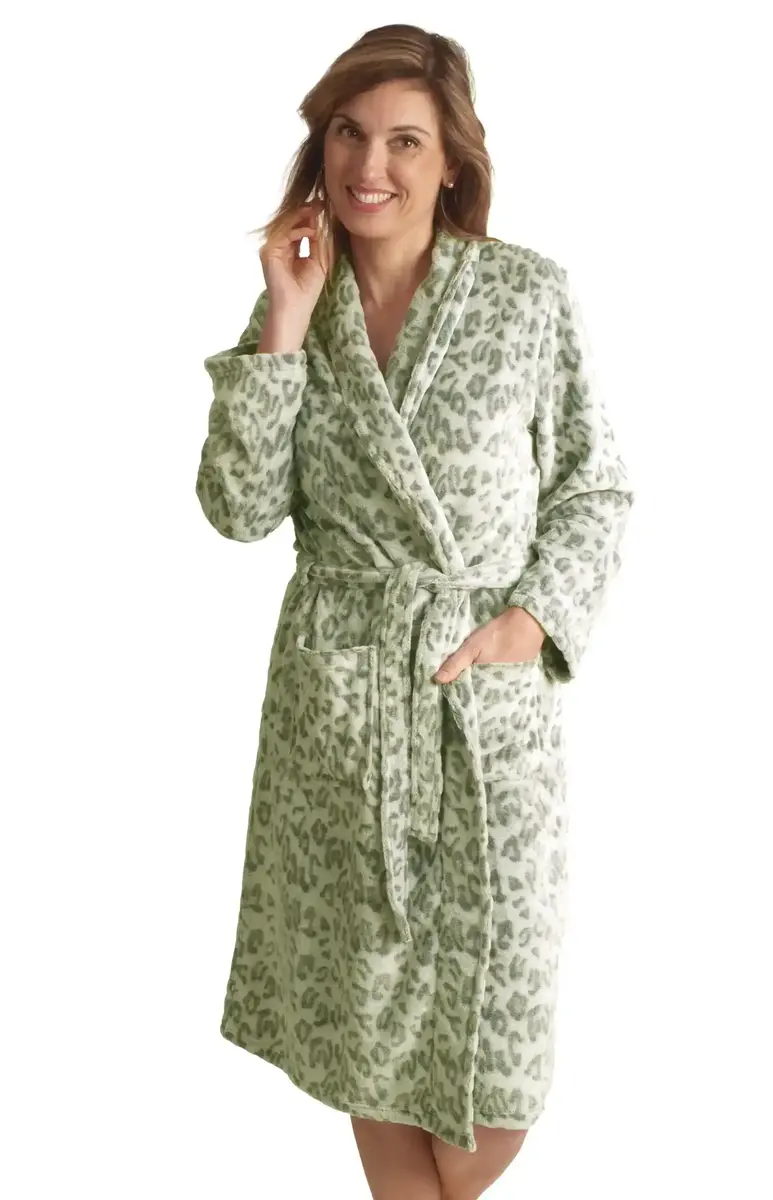 Cocodream dames badjas fleece - Panter - Warme winter ochtendjas