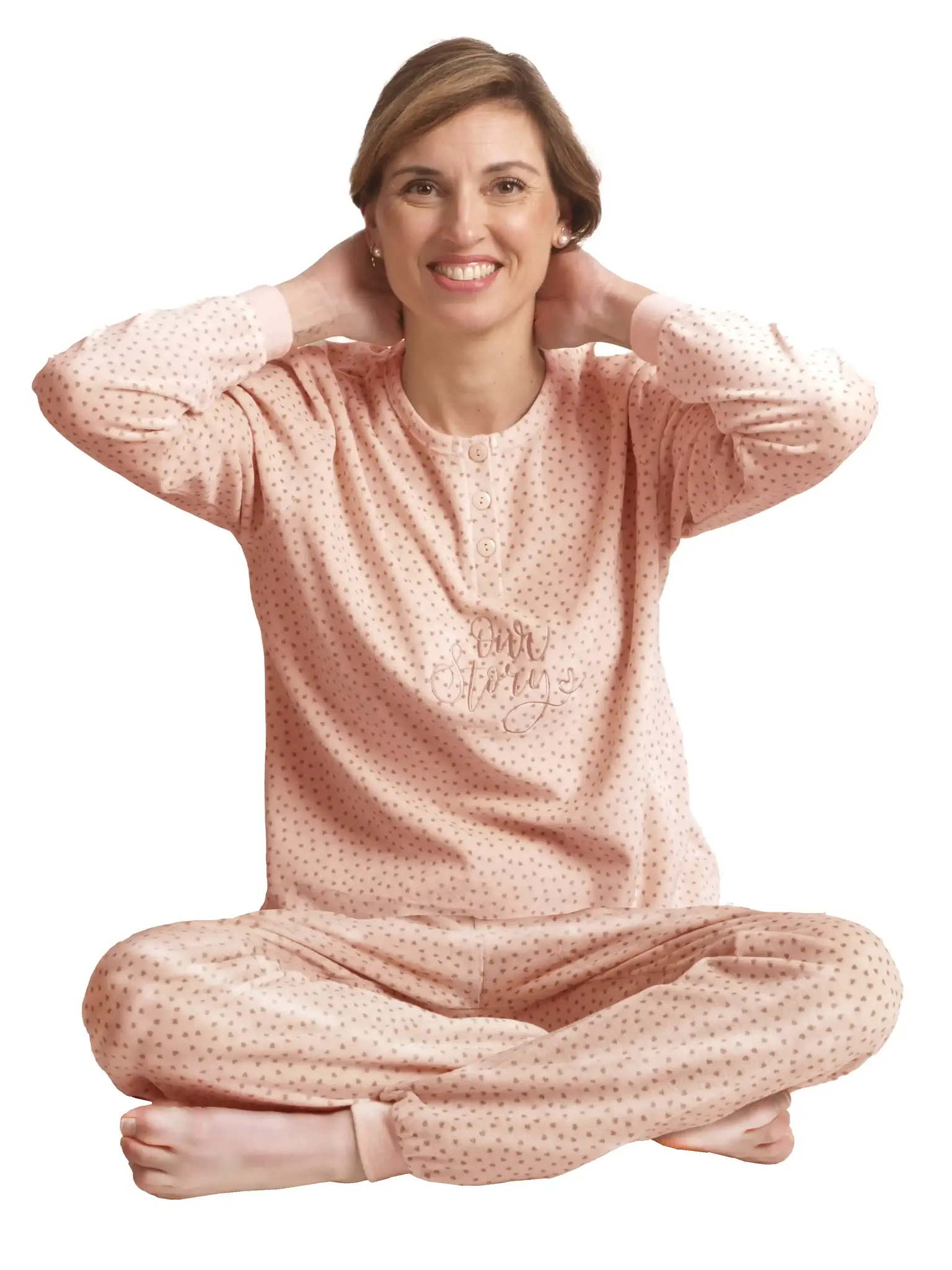 Cocodream dames pyjama velours - Love Story - Warme winter pyjama